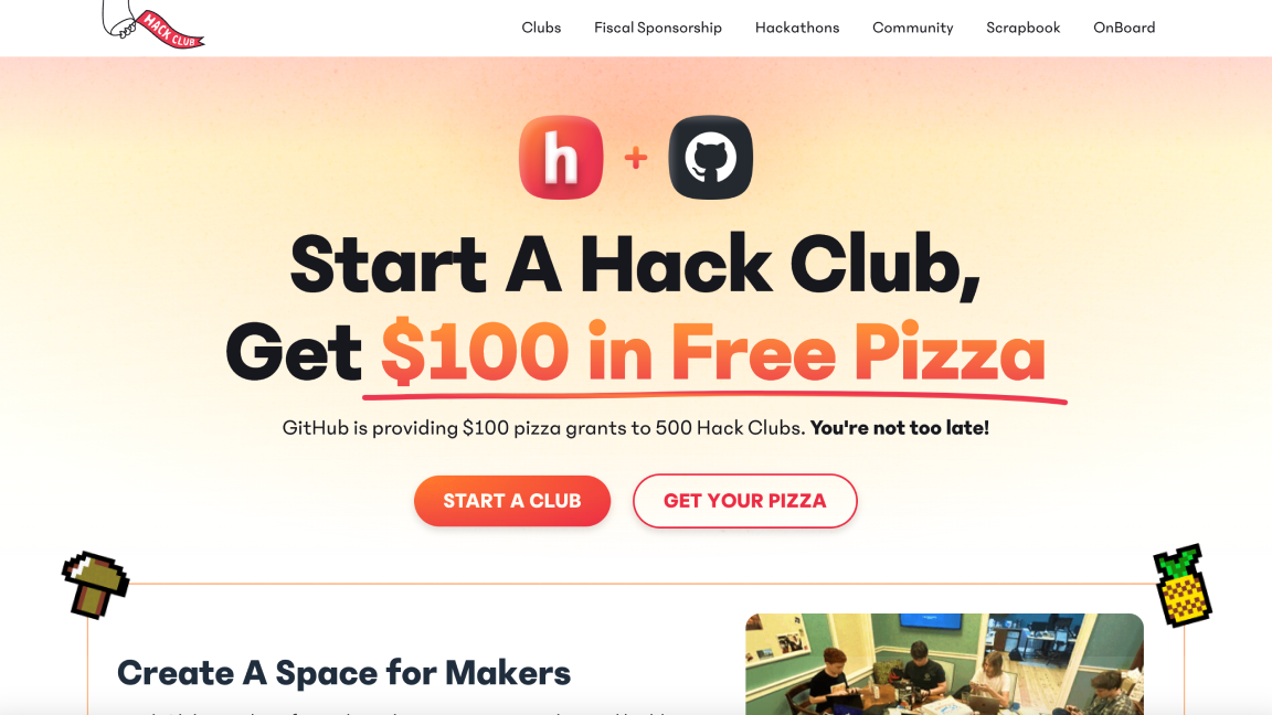 grant to give teenagers free pizza to start hack clubs at their high school